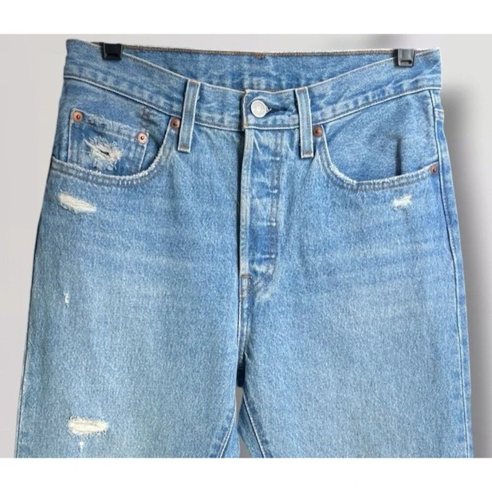 Levi's 501 High Rise Buttonfly Straight Leg Women's W27 Distressed Ankle Jeans